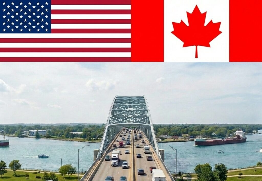 A bridge connecting Canada and the USA.