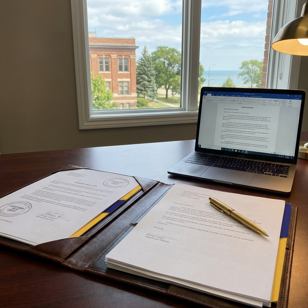 A document sitting on a desk waiting to be notarized.